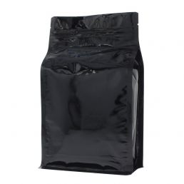 Sacs à fond plat avec fermeture éclair - brillant noir - 150x255+{40+40} mm (1,5lt)
