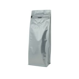 Sac à café à fond plat et fermeture zip frontale - matt argent - 250 gr (95x245+{35+35} mm)