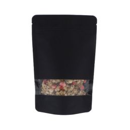 Sachet Stand Up Papier kraft avec fenêtre - noir - 110x170+{35+35} mm (200-225ml)