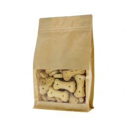 Sacs à fond plat papier kraft avec fenêtre et fermeture zip frontale - marron