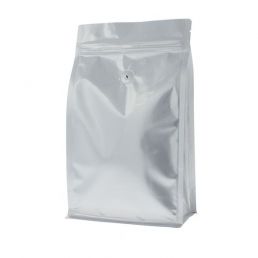 Sac à café à fond plat avec fermeture éclair - matt argent - 250 gr (140x210+{35+35} mm)