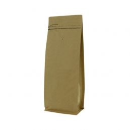 Sac à café à fond plat papier kraft et fermeture zip frontale - marron