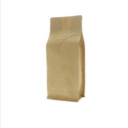 Sac à café à fond plat papier kraft compostable - marron - 250 gr (95x230+{35+35} mm)