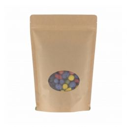 Sachet Stand-up papier kraft avec fenêtre oval - marron
