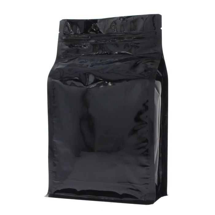 Sacs à fond plat avec fermeture éclair - brillant noir - 150x255+{40+40} mm (1,5lt)