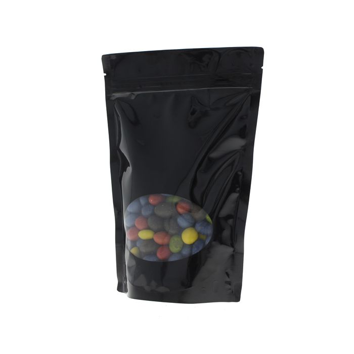 Sachet Stand-up avec fenêtre oval - brillant noir - 190x265+{55+55} mm (1,3-1,4lt)