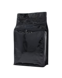 Sacs &agrave; fond plat avec fermeture &eacute;clair - brillant noir - 150x255+{40+40} mm (1,5lt)