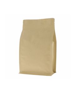 Sachet à fond plat en papier kraft marron avec encoche de déchirure et fermeture zip.