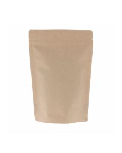 Sachet doypack 2 couches en papier kraft marron sans aluminium avec encoche de déchirure.