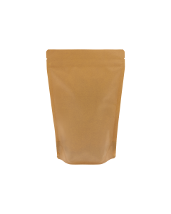 Sachet doypack recyclable aspect kraft marron avec encoche de déchirure et fermeture zip.