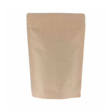 Sachet doypack 2 couches en papier kraft marron sans aluminium avec encoche de déchirure.