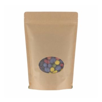 Sachet Stand-up papier kraft avec fenêtre oval - marron