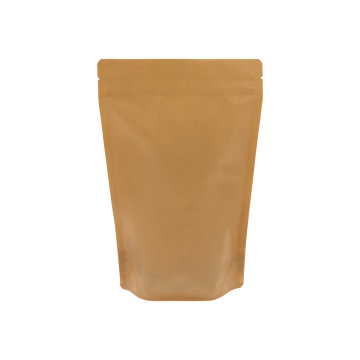 Sachet doypack recyclable aspect kraft marron avec encoche de déchirure et fermeture zip.
