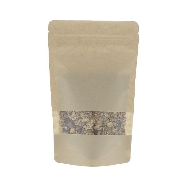 Sachet Stand-up papier kraft avec fenêtre - marron - 190x265+{55+55} mm (1,3-1,4lt)