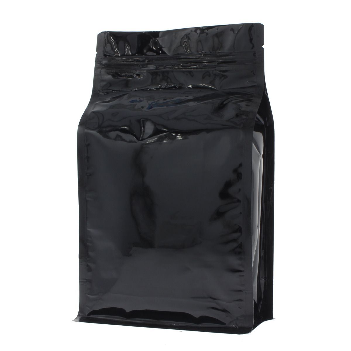 Sacs à fond plat avec fermeture éclair - brillant noir - 150x255+{40+40} mm (1,5lt)