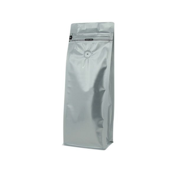 Sac à café à fond plat et fermeture zip frontale - matt argent - 250 gr (95x245+{35+35} mm)