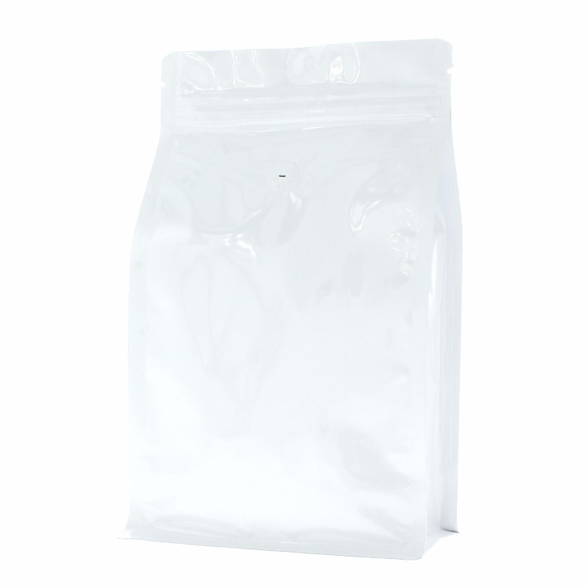 Sac à café à fond plat avec fermeture éclair - brillant blanc - 250 gr (140x210+{35+35} mm) 
