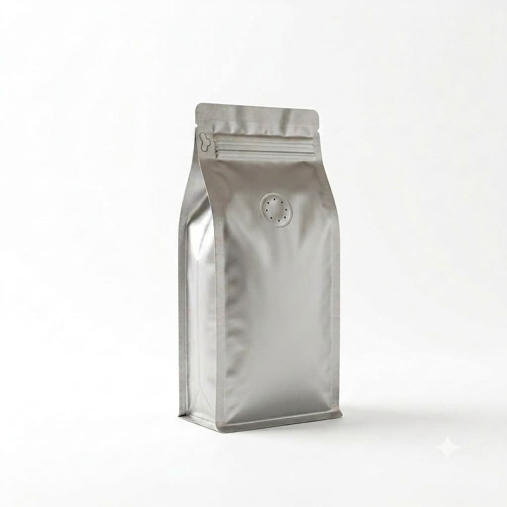 Sachet à Fond Plat Édition Limitée Argent Mat (Valve + Zip Frontal) 95x245+(35+35)mm