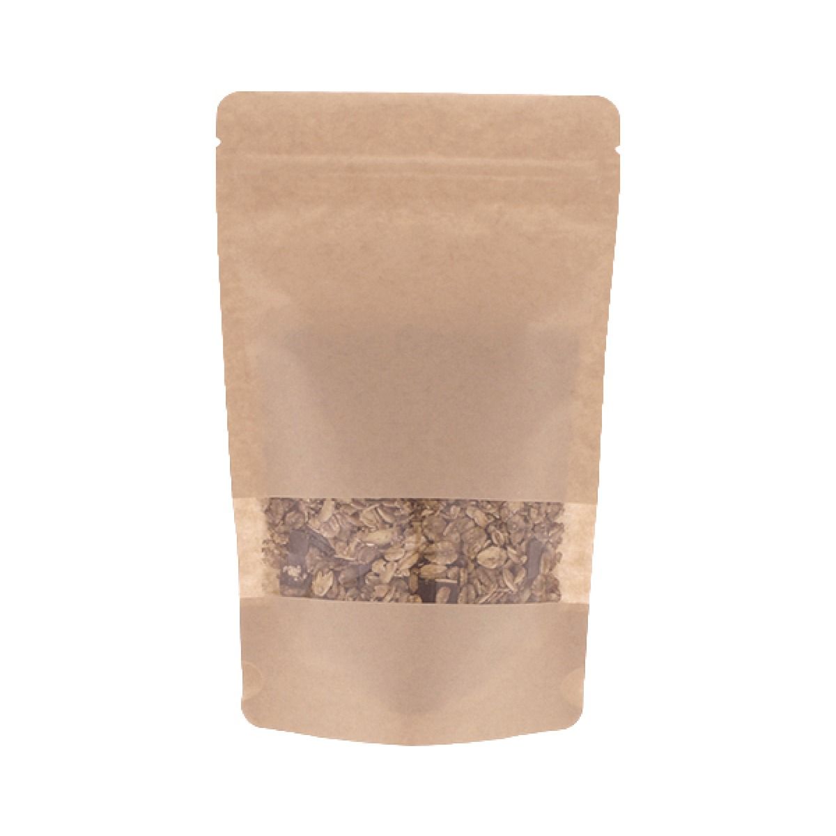 Sachet Stand-up papier kraft avec fenêtre - marron - 110x170+{35+35} mm (200-225ml)