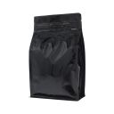 Sac à café à fond plat avec fermeture éclair - brillant noir - 250 gr (140x210+{35+35} mm)