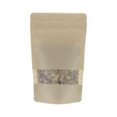 Sachet Stand-up papier kraft avec fenêtre - marron - 110x170+{35+35} mm (200-225ml)