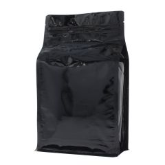 Sacs à fond plat avec fermeture éclair - brillant noir - 150x255+{40+40} mm (1,5lt)
