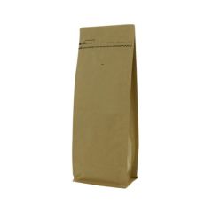 Sac à café à fond plat papier kraft et fermeture zip frontale - marron - 110 gr (95x185+{30+30} mm)
