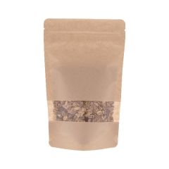 Sachet Stand-up papier kraft avec fen&ecirc;tre - marron - 110x170+{35+35} mm (200-225ml)