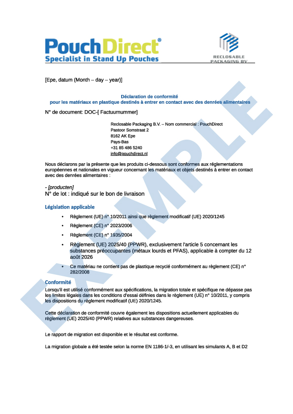 Télécharger un exemple de déclaration de conformité (DoC)