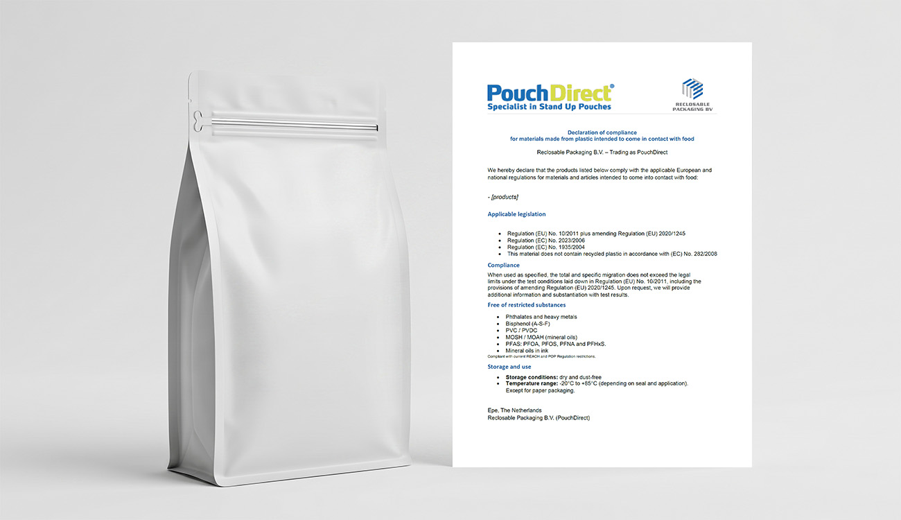 D&eacute;claration de conformit&eacute; chez PouchDirect